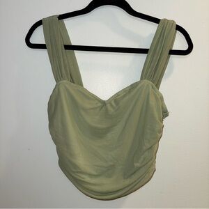 Green Solid Ruched Wide Strap Top - Size L